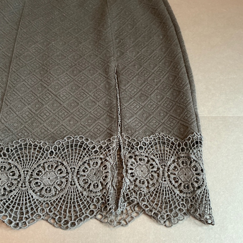 Free People Black Textured Knit Lace Hem Midi Skirt Boho Festival - Picture 3 of 6